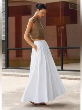 NWT Commense Cotton Pleated Maxi Skirt